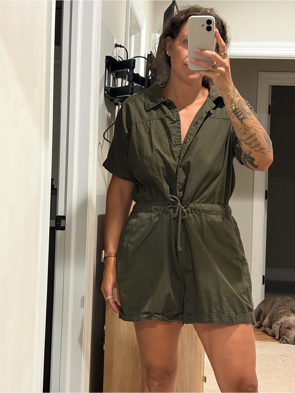Olive Green Utility Romper
